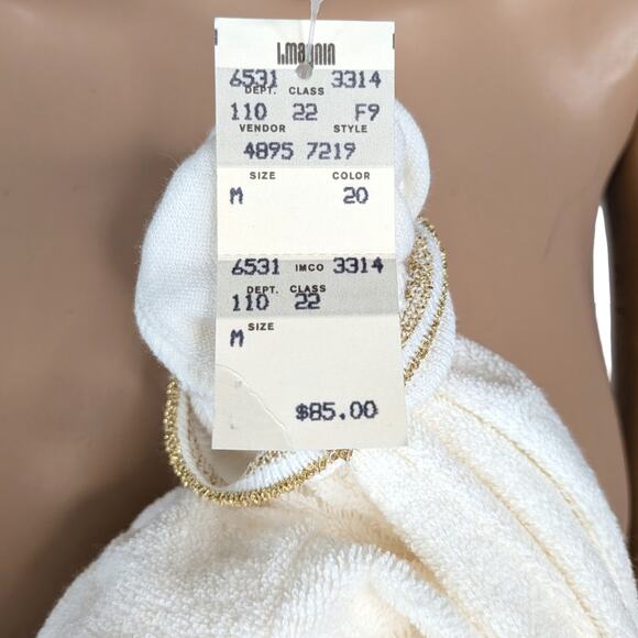 NWT Vtg 80s Leigh Karmitz Periphory I.Magnin White Gold Military Terry Robe SZ M - Picture 12 of 13